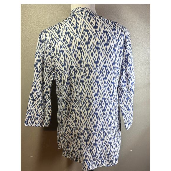 Grand and Greene Linen Blend Royal Blue White Tunic Top Size Large L V Neck - Picture 2 of 8